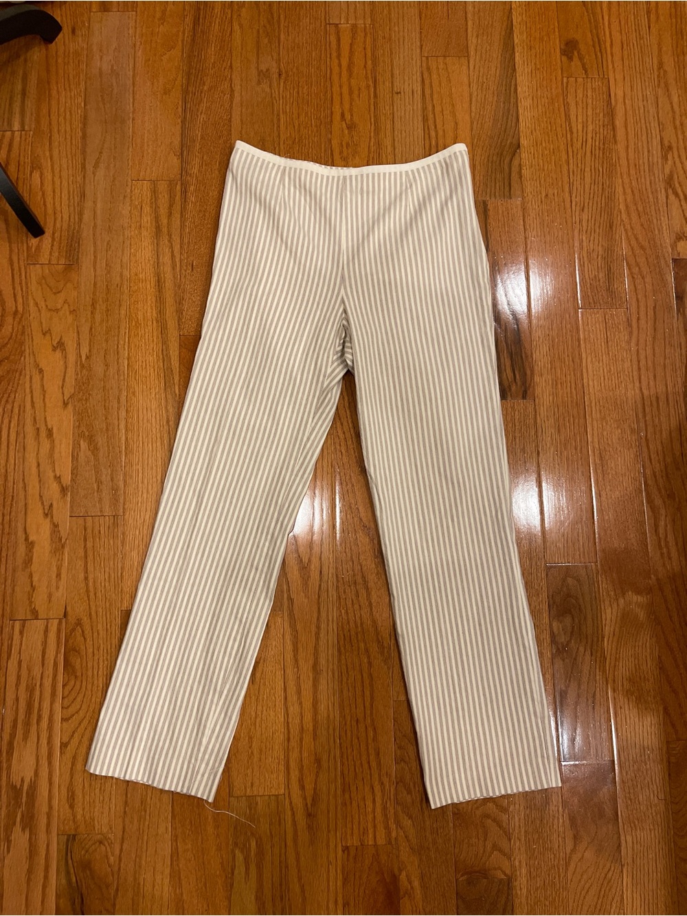 Vintage Women's Tan White Stripe Ankle Cropped Straight Pants Size 32 Waist